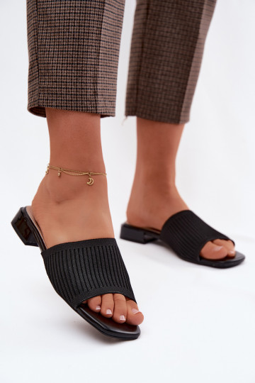 Auduma sieviešu čības ar platiem papēžiem melnas krāsas Belissea 2