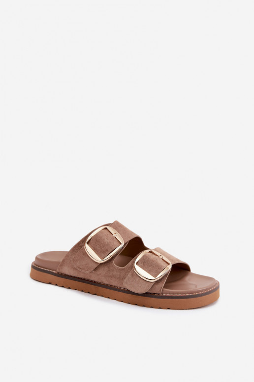 sieviešu čībasImitacji zamšādasu Zelta krāsas ar sprādzītēm Haki krāsas Averia