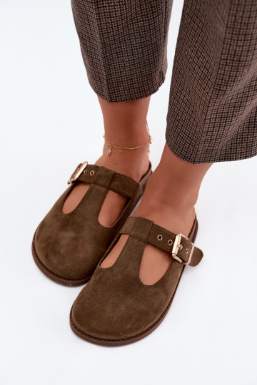 sieviešu čības MuleImitacji zamšādasu haki krāsas Melvia