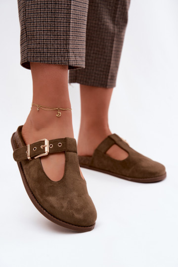 sieviešu čības MuleImitacji zamšādasu haki krāsas Melvia 2