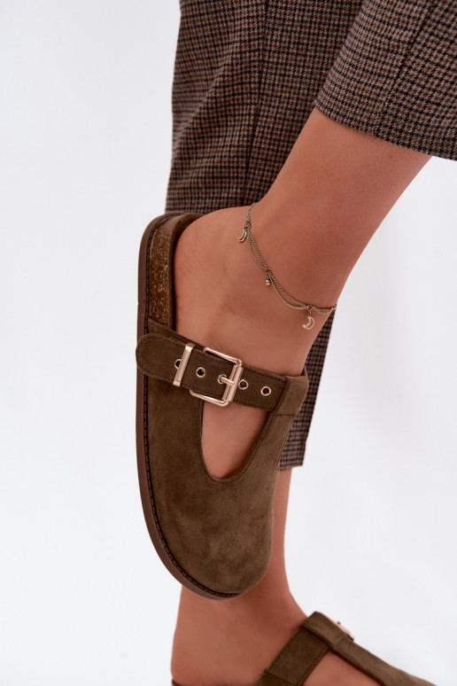 sieviešu čības MuleImitacji zamšādasu haki krāsas Melvia