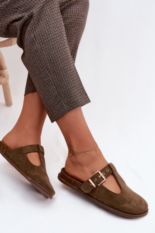 sieviešu čības MuleImitacji zamšādasu haki krāsas Melvia