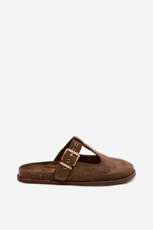 sieviešu čības MuleImitacji zamšādasu haki krāsas Melvia