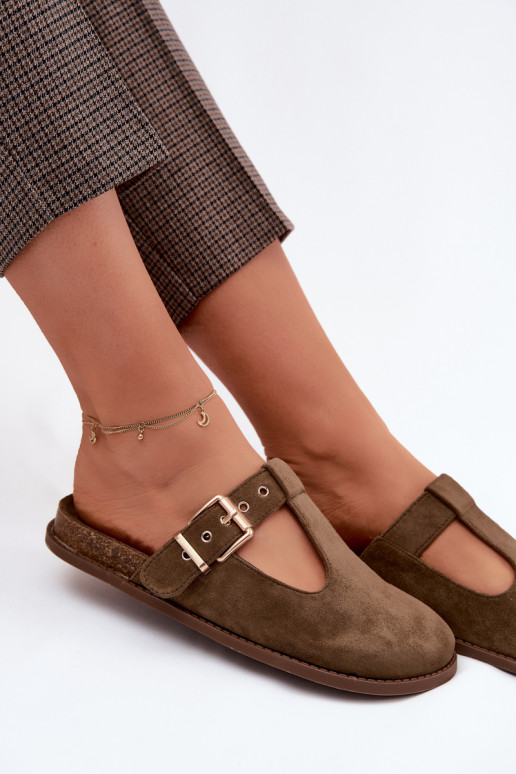 sieviešu čības MuleImitacji zamšādasu haki krāsas Melvia