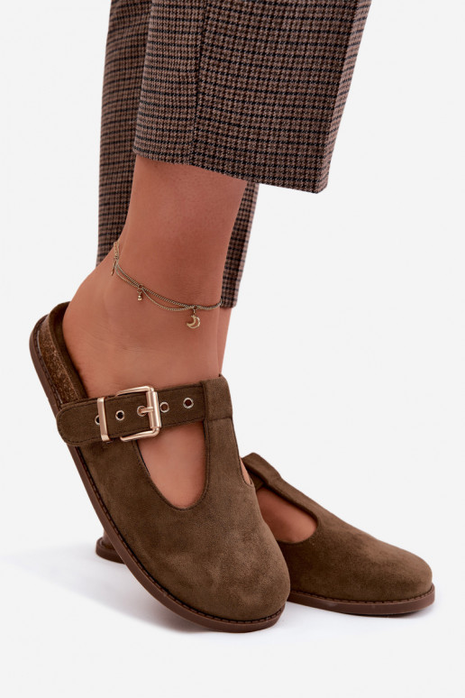 sieviešu čības MuleImitacji zamšādasu haki krāsas Melvia