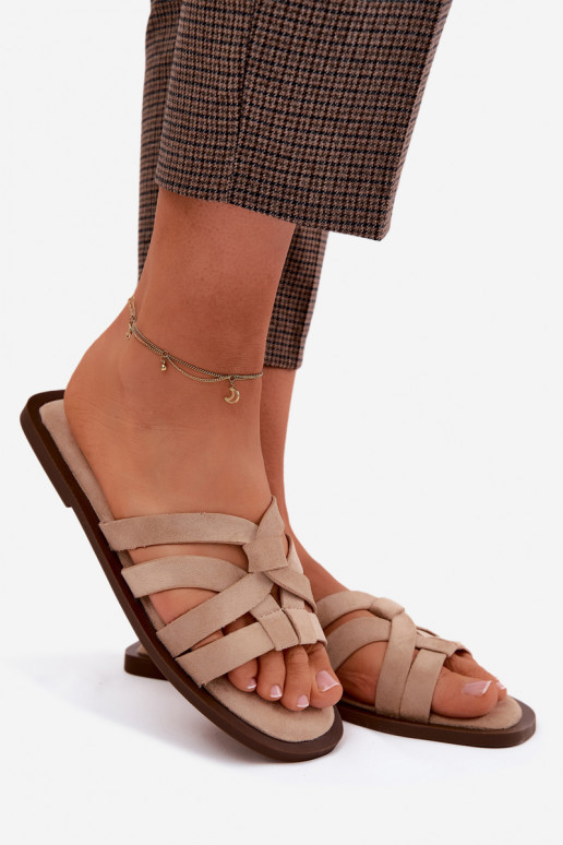 Čības Sieviešu dzīvoklis Ar svītrām Imitacja zamšādasu smilšu krāsas Calvia