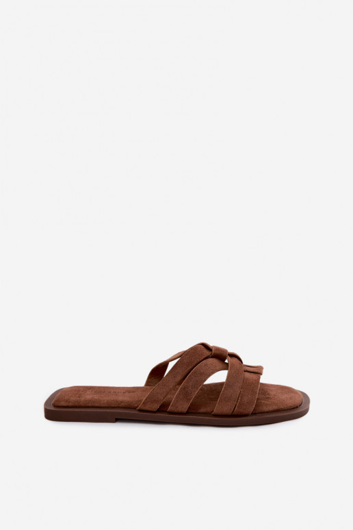 Čības Sieviešu dzīvoklis Ar svītrām Imitacja zamšādasu brūnas krāsas Calvia