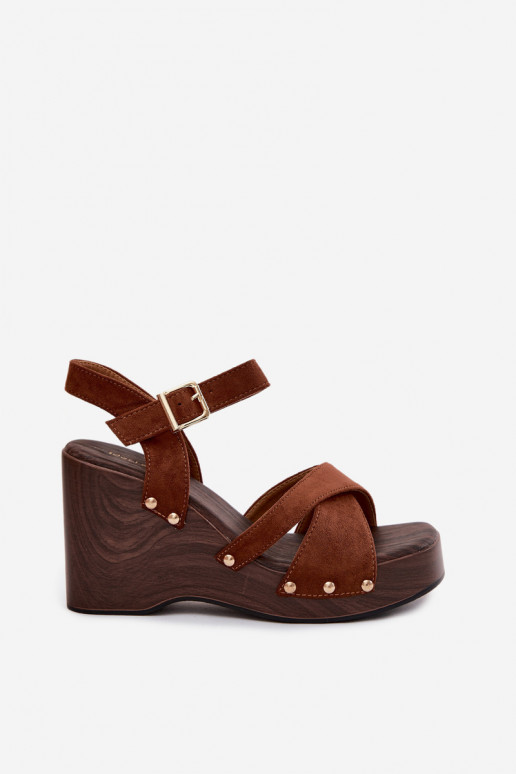 Sieviešu basenes ar platformu Ze Zelta krāsasmi Kniedes brūnas krāsas Velvra