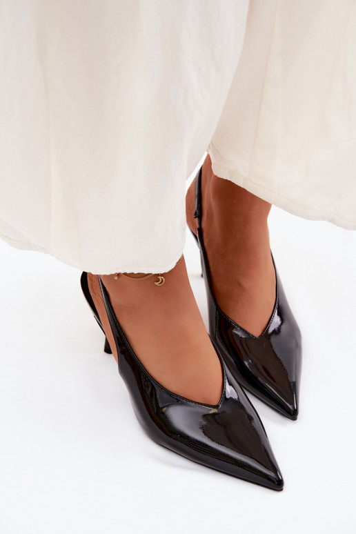 Laque augstpapēžu kurpes sandales no eko ādas melnas krāsas Norvra