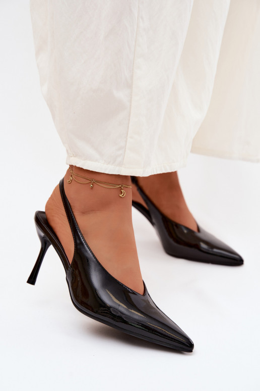 Laque augstpapēžu kurpes sandales no eko ādas melnas krāsas Norvra