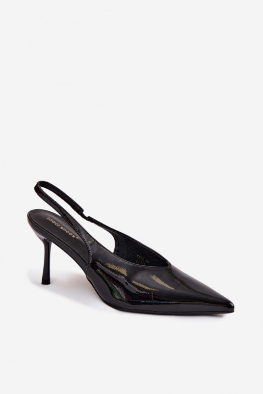 Laque augstpapēžu kurpes sandales no eko ādas melnas krāsas Norvra