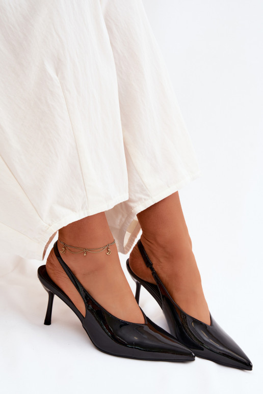 Laque augstpapēžu kurpes sandales no eko ādas melnas krāsas Norvra