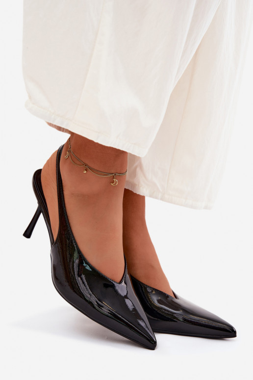 Laque augstpapēžu kurpes sandales no eko ādas melnas krāsas Norvra