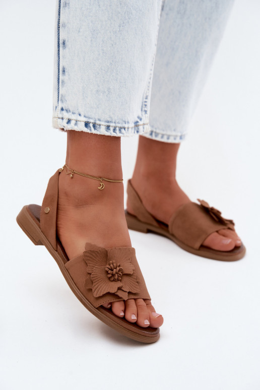 Āda Zamšādas basenes ar platiem papēžiem Ar greznu Puķe Zazoo 407471 brūnas krāsas