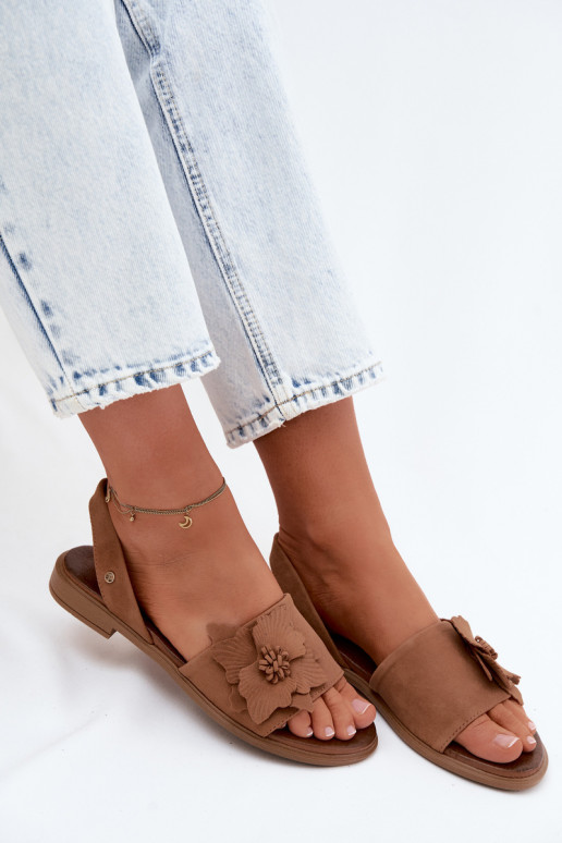 Āda Zamšādas basenes ar platiem papēžiem Ar greznu Puķe Zazoo 407471 brūnas krāsas