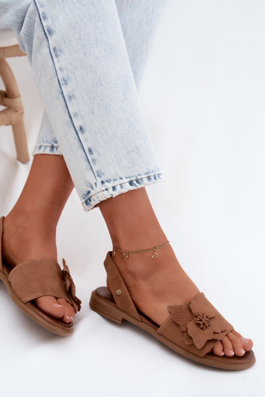 Āda Zamšādas basenes ar platiem papēžiem Ar greznu Puķe Zazoo 407471 brūnas krāsas