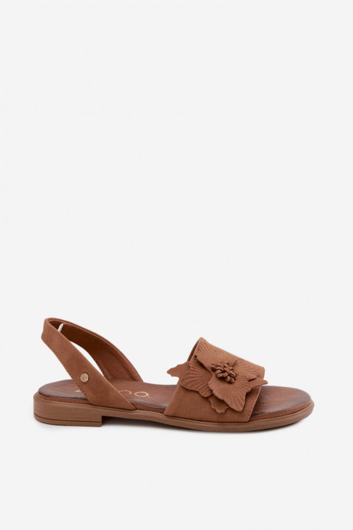 Āda Zamšādas basenes ar platiem papēžiem Ar greznu Puķe Zazoo 407471 brūnas krāsas