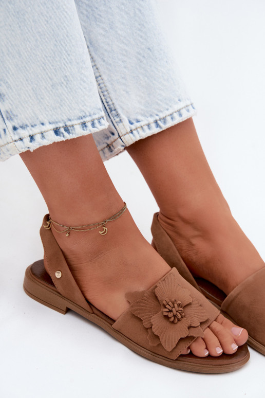 Āda Zamšādas basenes ar platiem papēžiem Ar greznu Puķe Zazoo 407471 brūnas krāsas