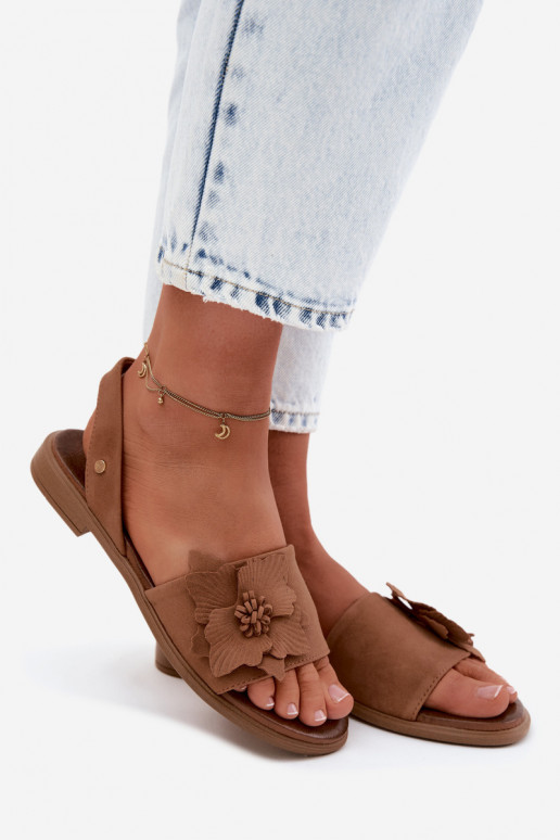 Āda Zamšādas basenes ar platiem papēžiem Ar greznu Puķe Zazoo 407471 brūnas krāsas