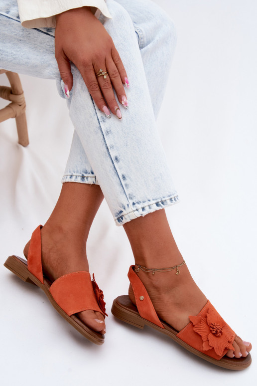 Āda Zamšādas basenes ar platiem papēžiem Ar greznu Puķe Zazoo 407471 oranžas krāsas