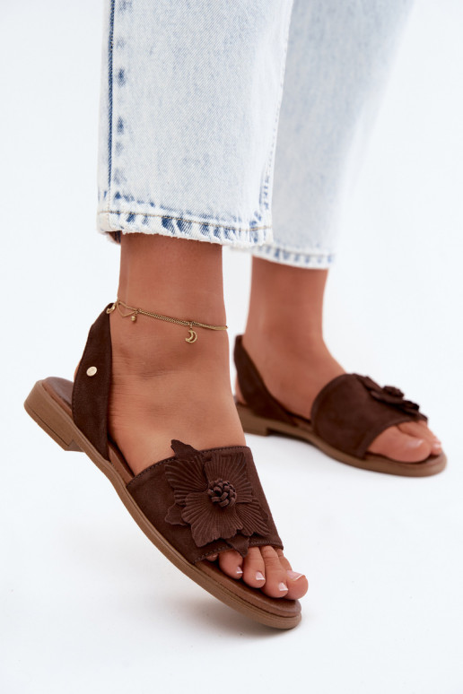 Āda Zamšādas basenes ar platiem papēžiem Ar greznu Puķe Zazoo 407471 CzekoladoIne