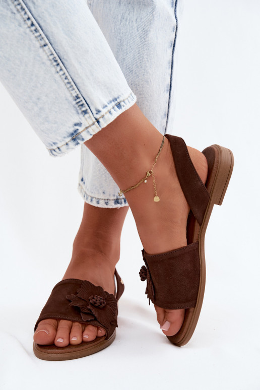 Āda Zamšādas basenes ar platiem papēžiem Ar greznu Puķe Zazoo 407471 CzekoladoIne