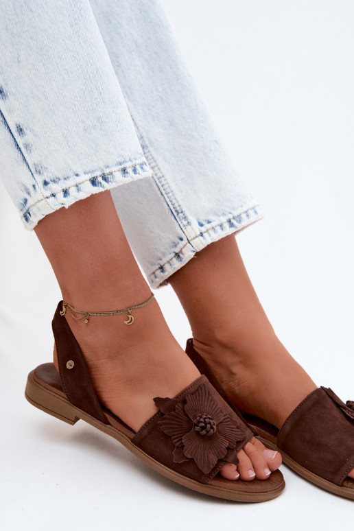 Āda Zamšādas basenes ar platiem papēžiem Ar greznu Puķe Zazoo 407471 CzekoladoIne