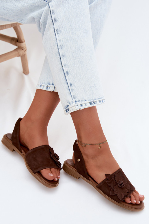 Āda Zamšādas basenes ar platiem papēžiem Ar greznu Puķe Zazoo 407471 CzekoladoIne