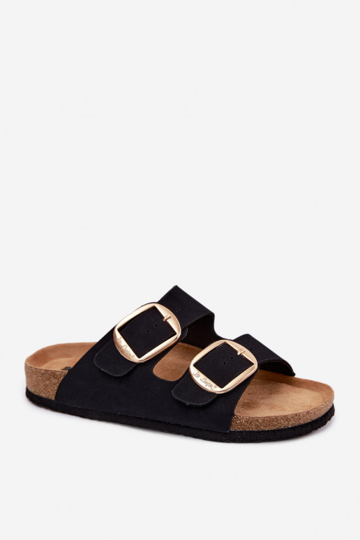Sieviešu čības uz korķa zoles ar sprādzēm Lee Cooper LCIN-26-35-4455L melnā krāsā