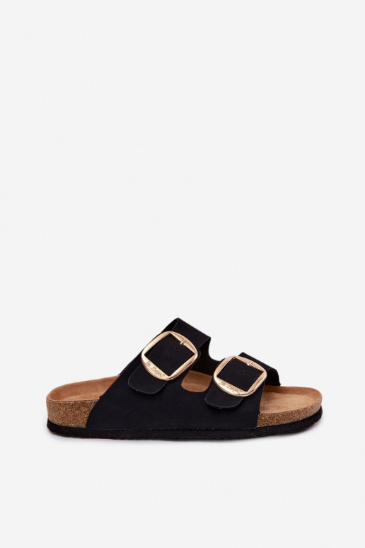 Sieviešu čības uz korķa zoles ar sprādzēm Lee Cooper LCIN-26-35-4455L melnā krāsā