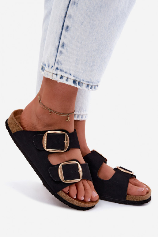 sieviešu čības Uz korķa zoles ar sprādzēm Lee Cooper LCIN-26-35-4455L melnas krāsas