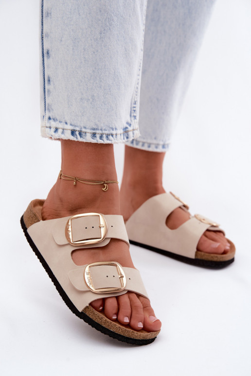 sieviešu čības Uz korķa zoles ar sprādzēm Lee Cooper LCIN-26-35-4454L smilšu krāsas