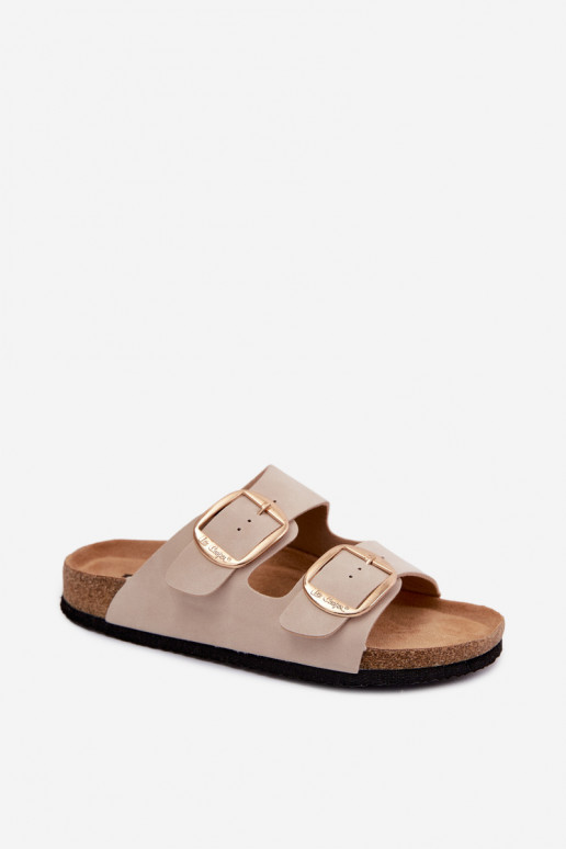 Sieviešu čības uz korķa zoles ar sprādzēm Lee Cooper LCIN-26-35-4454L smilšu krāsā