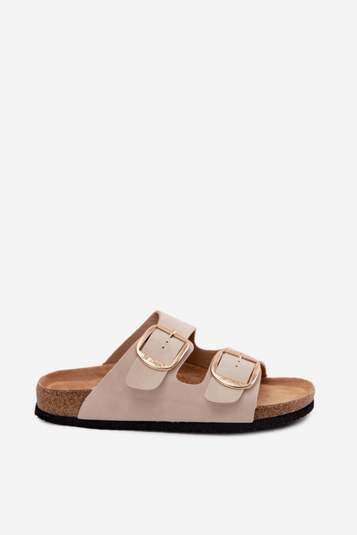 Sieviešu čības uz korķa zoles ar sprādzēm Lee Cooper LCIN-26-35-4454L smilšu krāsā