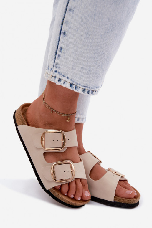 sieviešu čības Uz korķa zoles ar sprādzēm Lee Cooper LCIN-26-35-4454L smilšu krāsas