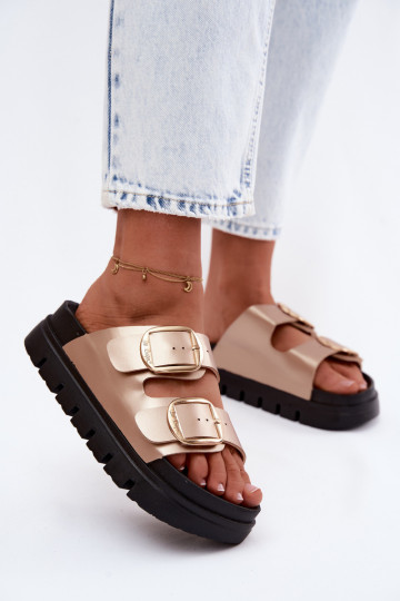 sieviešu čības Platformie ar sprādzēm Lee Cooper LCIN-26-35-4462L Zelta krāsas