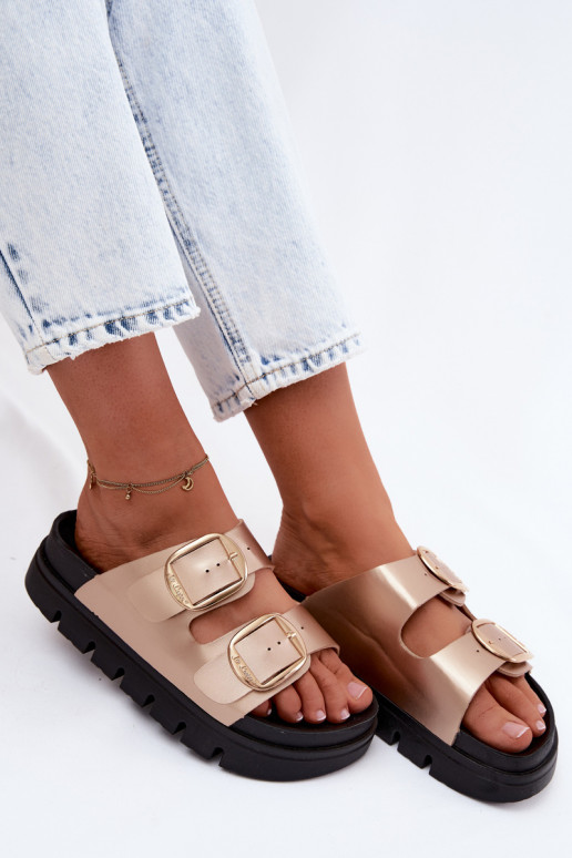 sieviešu čības Platformie ar sprādzēm Lee Cooper LCIN-26-35-4462L Zelta krāsas