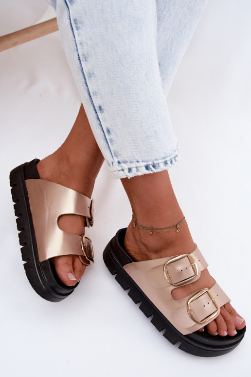 sieviešu čības Platformie ar sprādzēm Lee Cooper LCIN-26-35-4462L Zelta krāsas