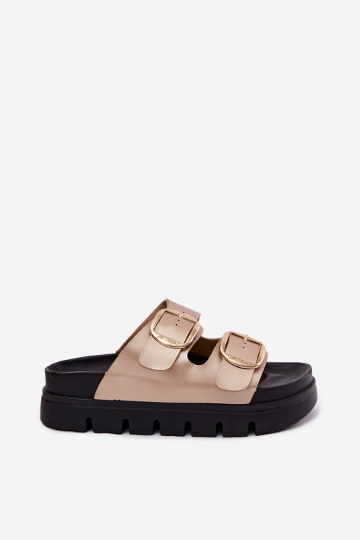 Sieviešu čības ar platformu un sprādzēm Lee Cooper LCIN-26-35-4462L zeltainā krāsā