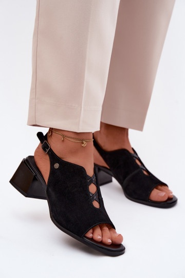 sandalesIeslēgtsturalnego zamšādasu ar papēdi Tā irciejka K7521-01 melnas krāsas