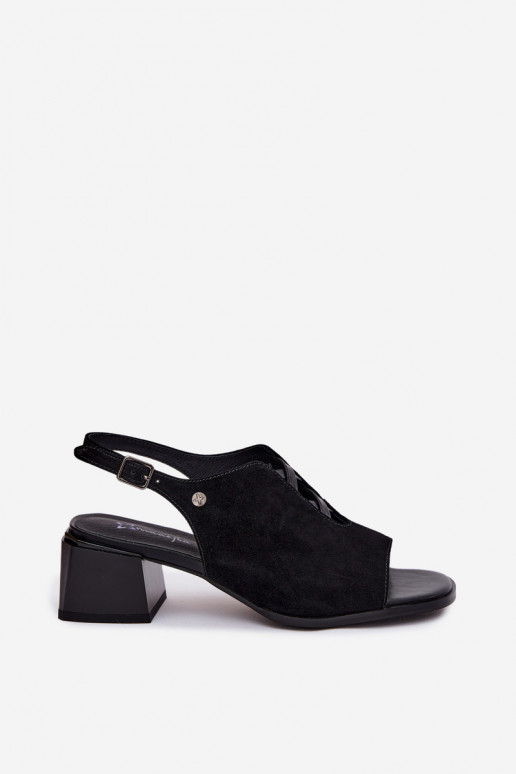 Sandales ar mākslīgās zamšādas papēžiem Tai turiciejka K7521-01 melnā krāsā