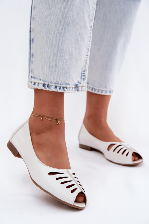 Ažūra balerīnasIeslēgtsturalnej Skóry Tā irciejka P7541-11 baltas krāsas