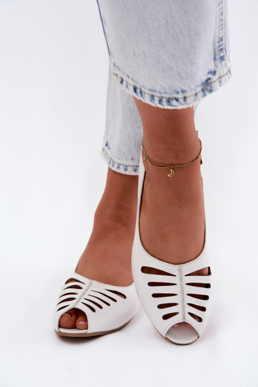 Ažūra balerīnasIeslēgtsturalnej Skóry Tā irciejka P7541-11 baltas krāsas