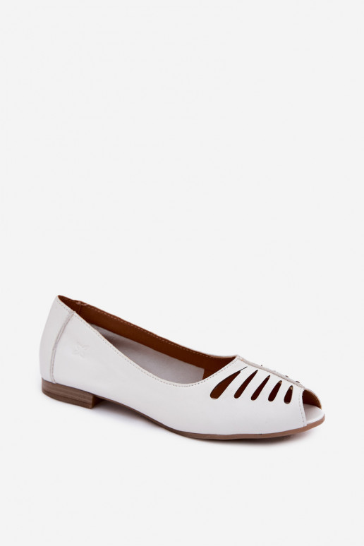 Ažūra balerīnasIeslēgtsturalnej Skóry Tā irciejka P7541-11 baltas krāsas
