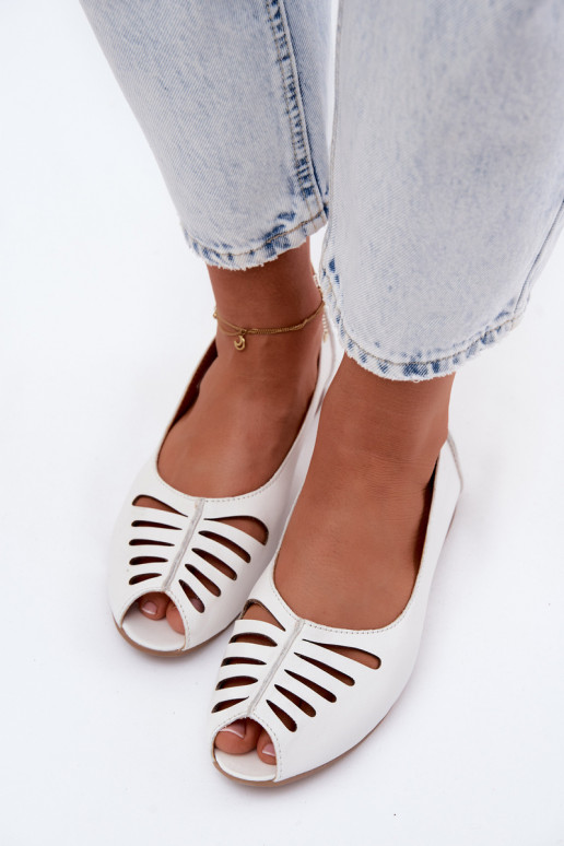 Ažūra balerīnasIeslēgtsturalnej Skóry Tā irciejka P7541-11 baltas krāsas