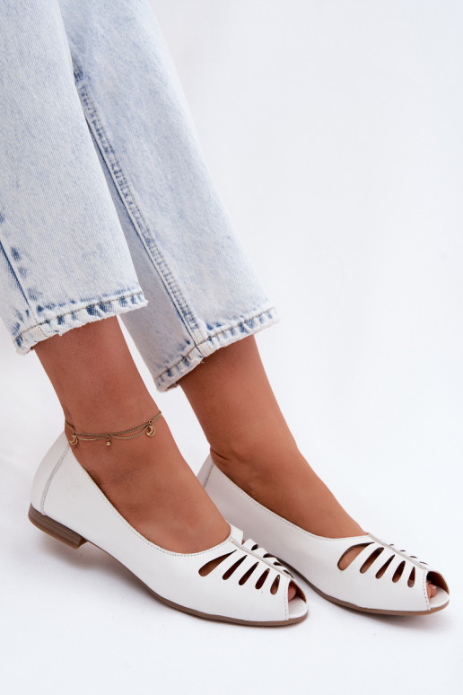 Ažūra balerīnasIeslēgtsturalnej Skóry Tā irciejka P7541-11 baltas krāsas