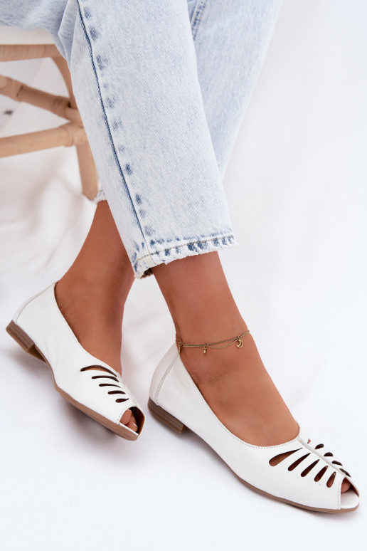 Ažūra balerīnasIeslēgtsturalnej Skóry Tā irciejka P7541-11 baltas krāsas