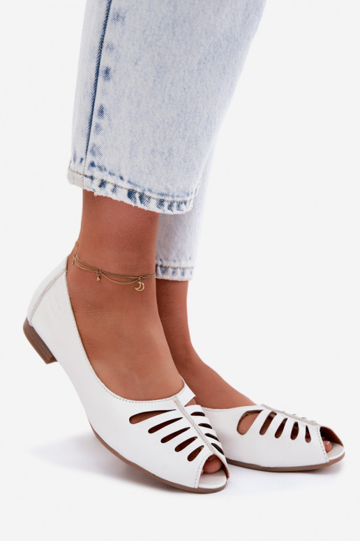 Ažūra balerīnasIeslēgtsturalnej Skóry Tā irciejka P7541-11 baltas krāsas