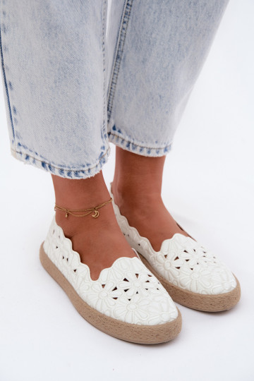 Espadrilles Ažūrs ar puķītēm baltas krāsas Merivelle