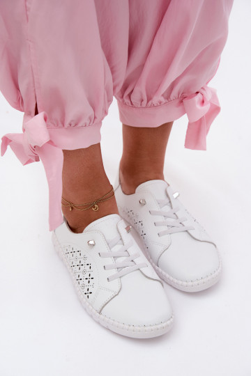 Ažūrs apaviIeslēgtsturalnej Skóry baltas krāsas Flaria